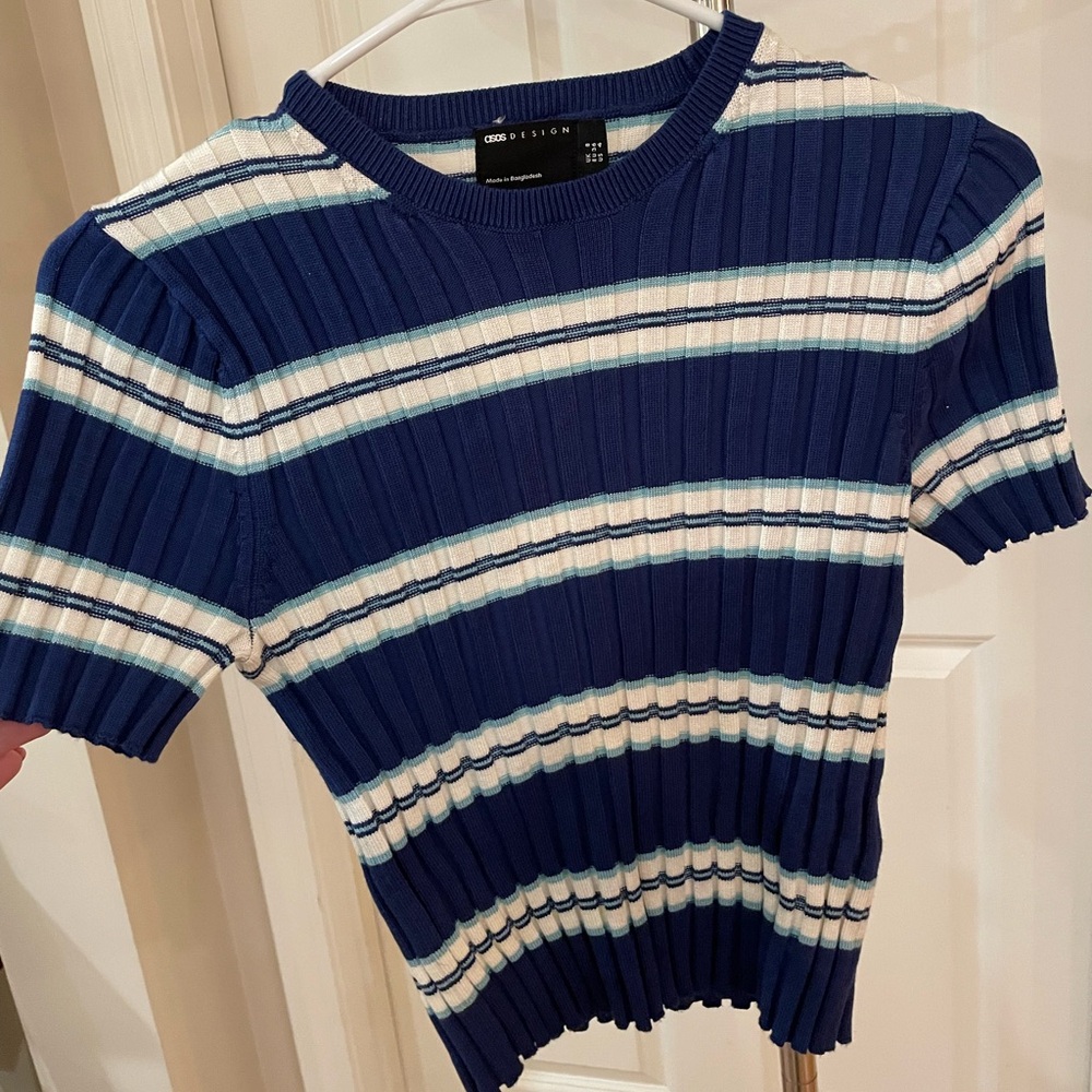 ASOS Design navy & white striped ribbed t-shirt size 4